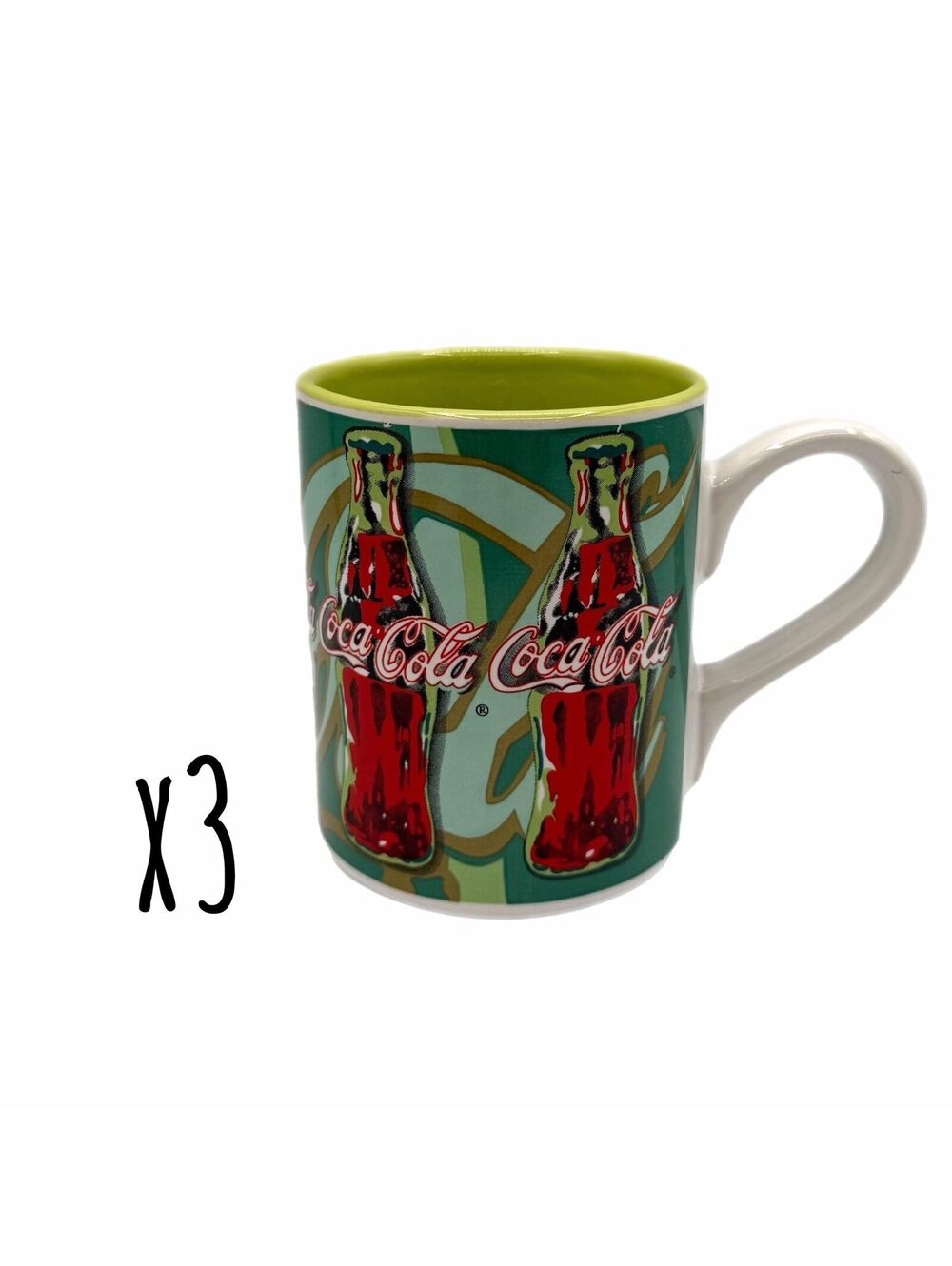 Set of 3 Vintage Gibson Coca-Cola Green Coffee Mugs